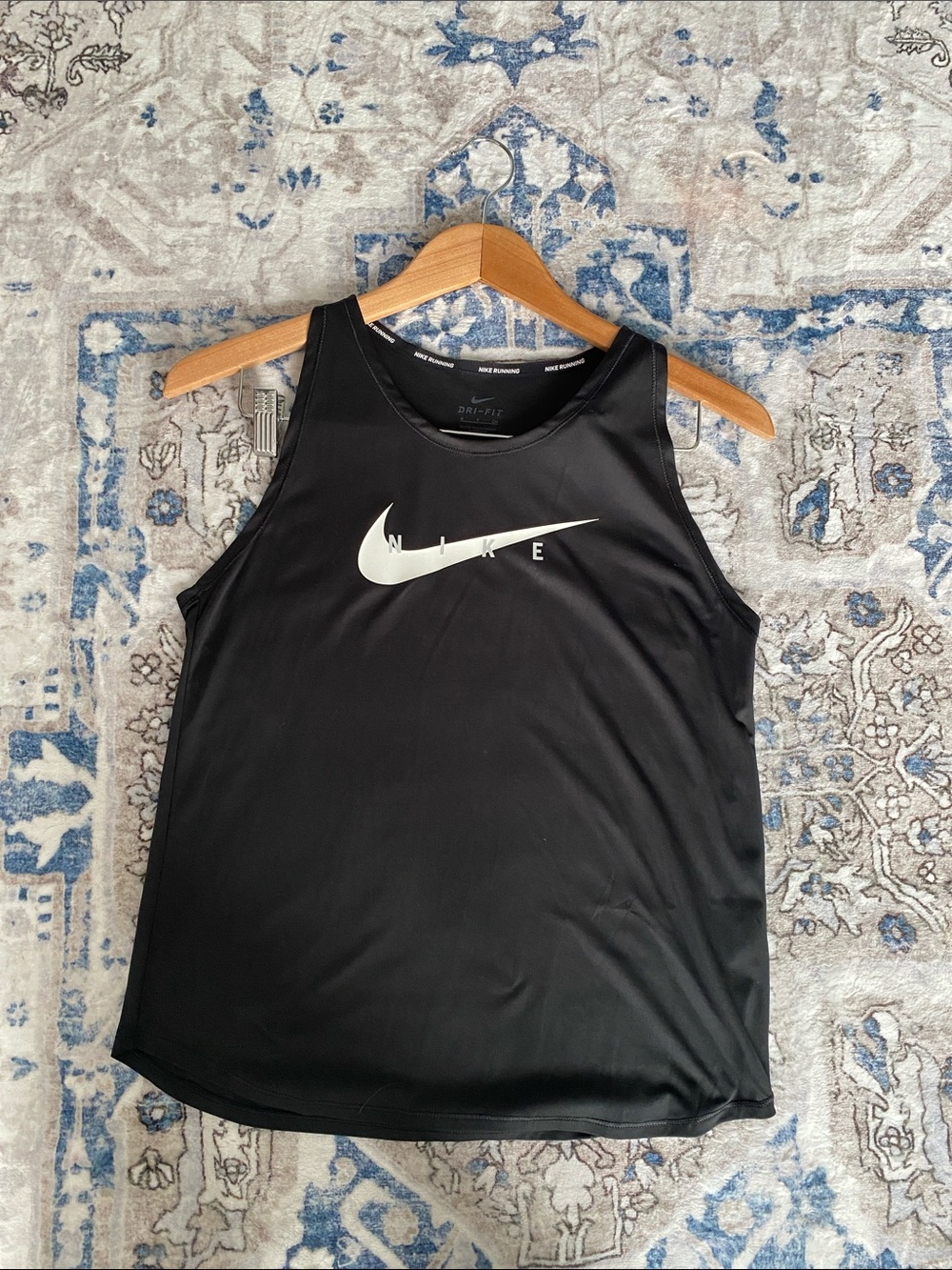 Nike Black Dri-Fit Running Tank Top with White Swoosh